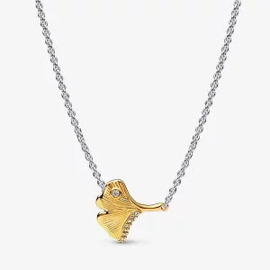 (image pour) Collier PANDORA Ginkgo en argent sterling et plaqué or 14 carats avec zircon cubique transparent - 362443C01