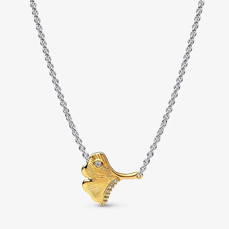 (image pour) Collier PANDORA Ginkgo en argent sterling et plaqué or 14 carats avec zircon cubique transparent - 362443C01