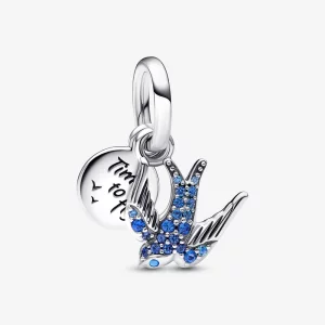 (image pour) PANDORA Charm Double Pendentif Hirondelle Étincelante & Citation - 792570C01
