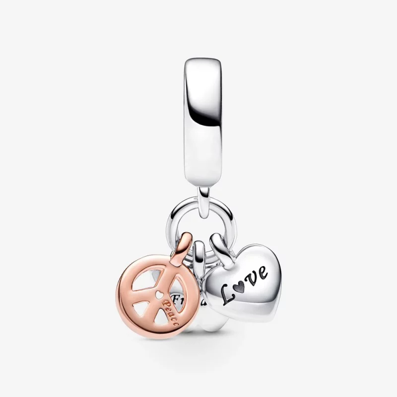 (image pour) PANDORA Charm Pendantes en Argent Deux Tons avec Cœur Arc-en-Ciel, Papillon et P - Afficher 4