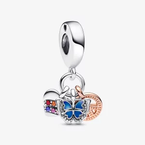 (image pour) PANDORA Charm Pendantes en Argent Deux Tons avec Cœur Arc-en-Ciel, Papillon et Paix - 782572C01