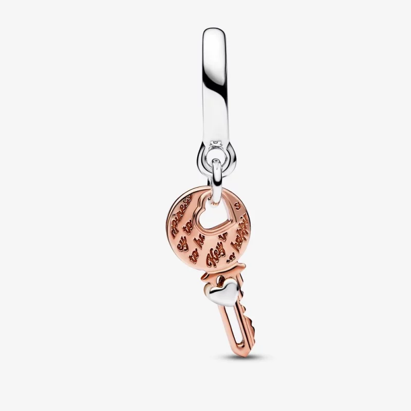 (image pour) PANDORA Charmant pendentif clé bicolore et cœur coulissant - 782510C00 - Afficher 3