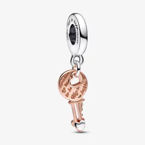 (image pour) PANDORA Charmant pendentif clé bicolore et cœur coulissant - 782510C00