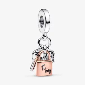 (image pour) PANDORA Clé bicolore, cadenas et cœur à triple breloque - 782506C01