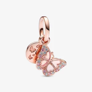 (image pour) PANDORA Papillon Rose & Charm Double Pendentif avec Citation - 782555C01