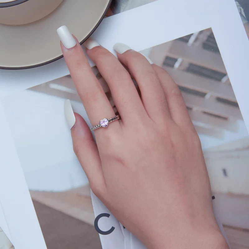 (image pour) Bague en forme de cœur rose de style Pandora - SCR865 - Afficher 5