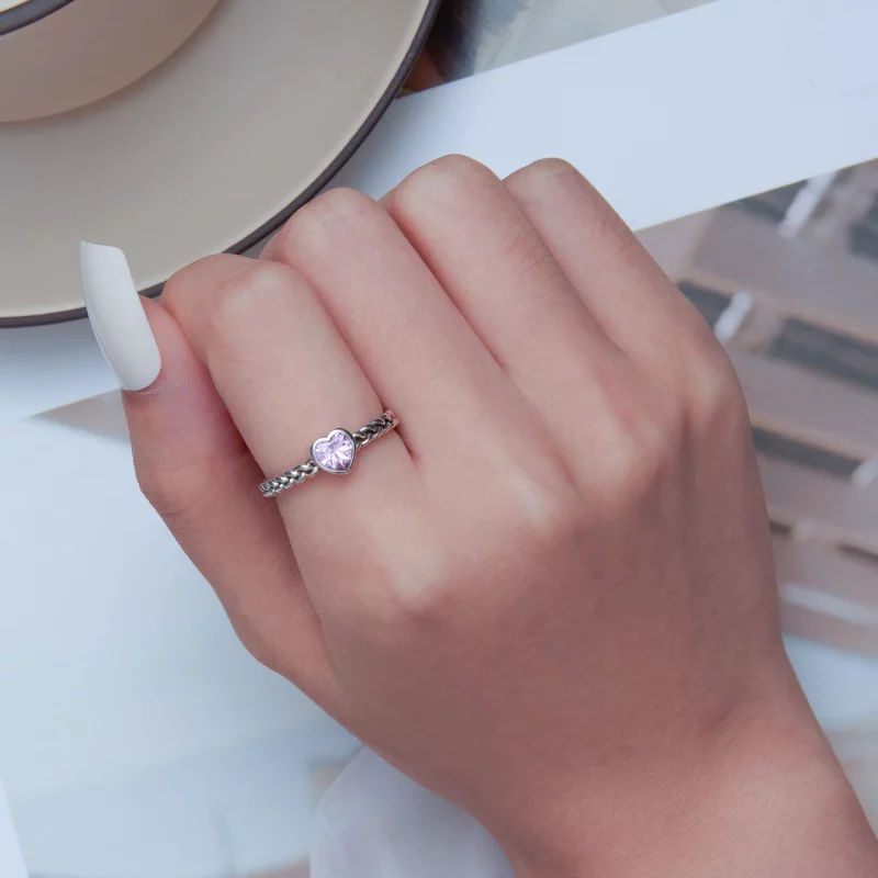 (image pour) Bague en forme de cœur rose de style Pandora - SCR865 - Afficher 6