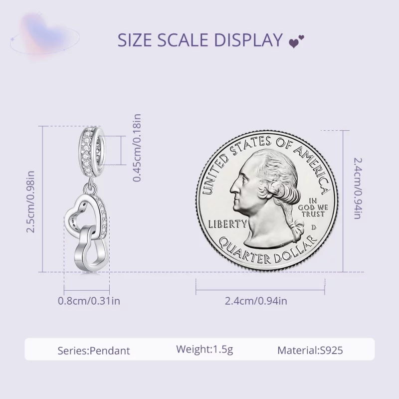 (image pour) Charm Pandora Style Cœur Entrelacé - SCC2455 - Afficher 6