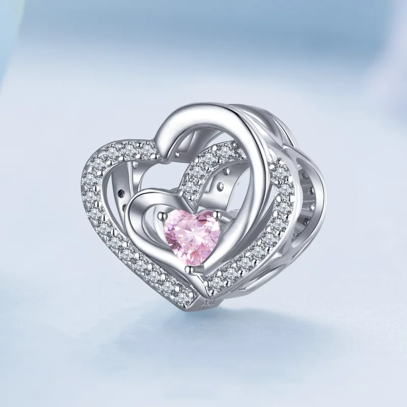(image pour) Charm Pandora Style Double Cœur - BSC695 - Afficher 2