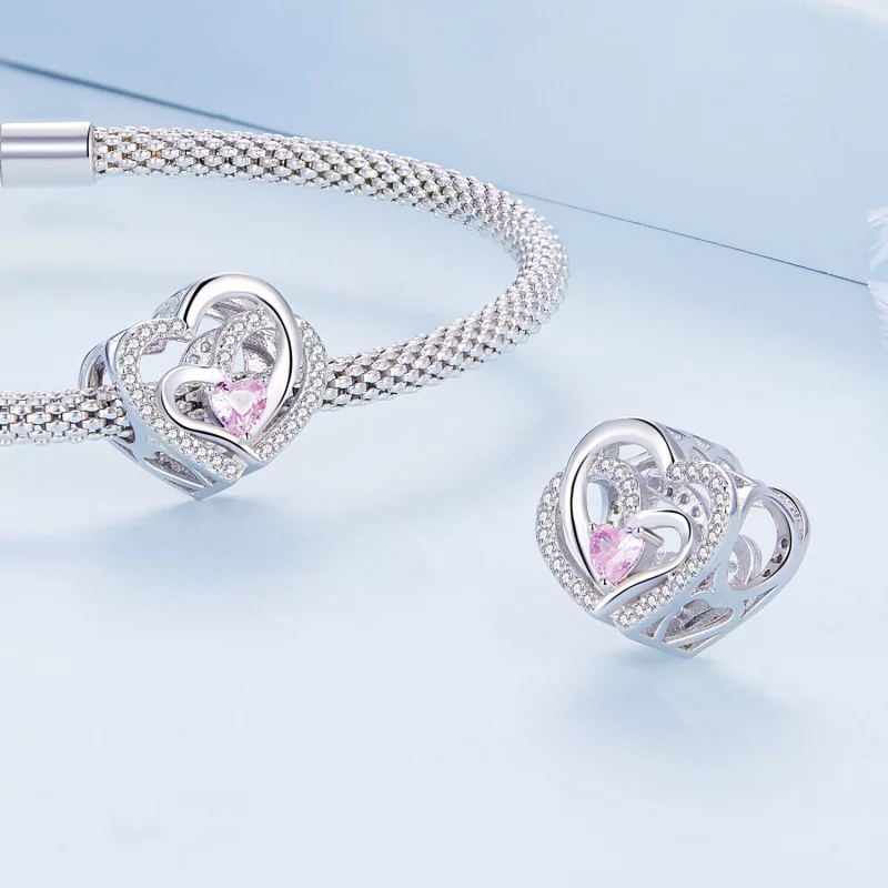 (image pour) Charm Pandora Style Double Cœur - BSC695 - Afficher 4