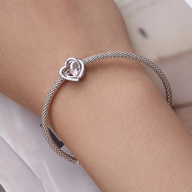 (image pour) Charm Pandora Style Double Cœur - BSC695 - Afficher 6