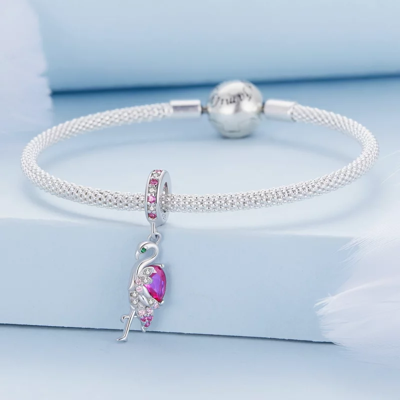 (image pour) Charm style Pandora Flamant Rose - BSC833 - Afficher 3