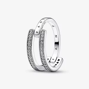 (image pour) Bague double bande Pandora Signature Logo & Pavé - 192779C01