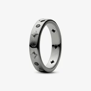 (image pour) Bague Pandora Star en alliage métallique unique plaqué ruthénium avec cristal noir - 142784c01