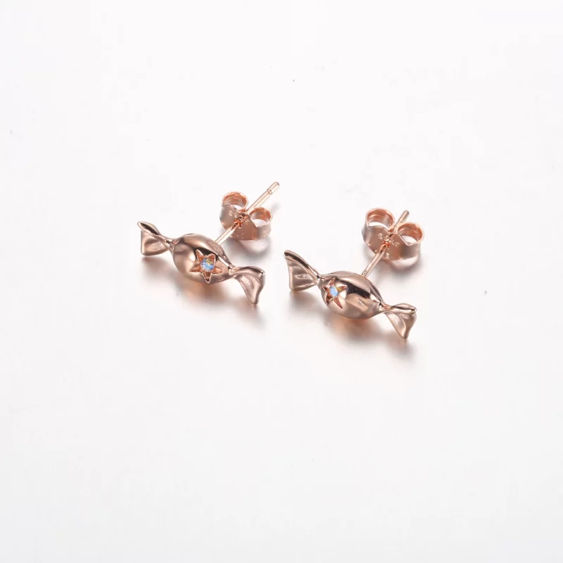 (image pour) Boucles d'oreilles clou Pandora enrobées de bonbons plaquées or rose 14 carats - - Afficher 2