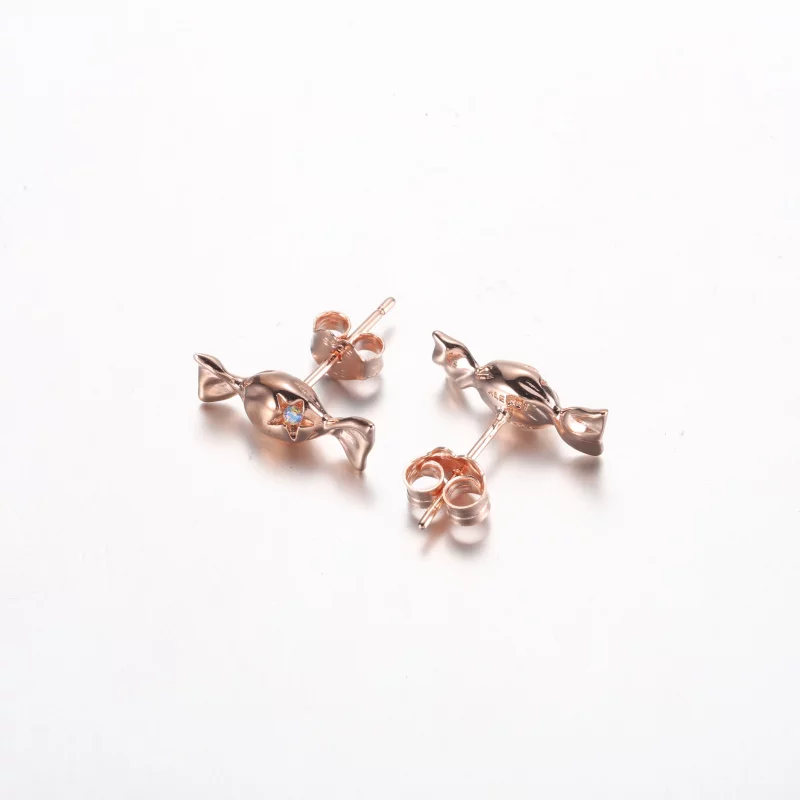 (image pour) Boucles d'oreilles clou Pandora enrobées de bonbons plaquées or rose 14 carats - - Afficher 3