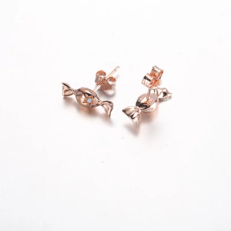 (image pour) Boucles d'oreilles clou Pandora enrobées de bonbons plaquées or rose 14 carats - - Afficher 4