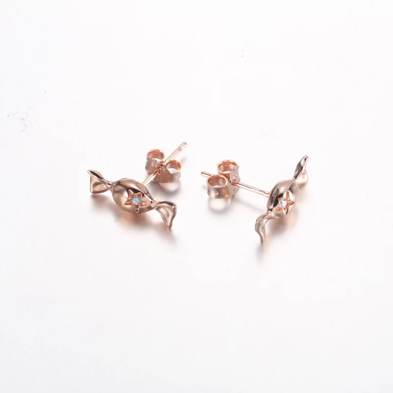 (image pour) Boucles d'oreilles clou Pandora enrobées de bonbons plaquées or rose 14 carats - - Afficher 5