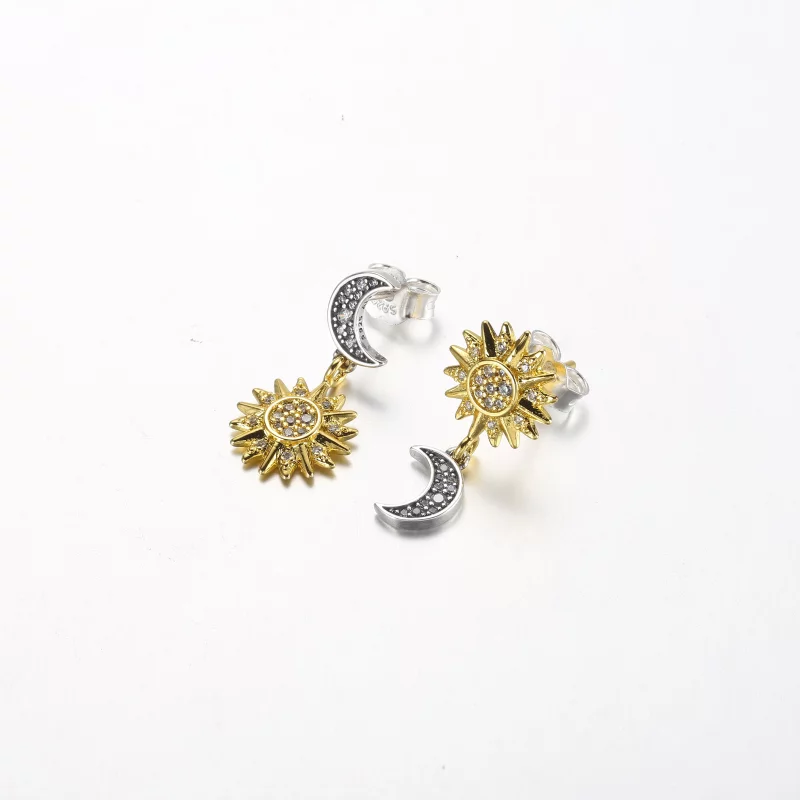 (image pour) Boucles d'oreilles Pandora à clous réversibles deux tons Soleil & Lune - 262442C - Afficher 2