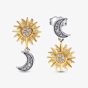 (image pour) Boucles d'oreilles Pandora à clous réversibles deux tons Soleil & Lune - 262442C01