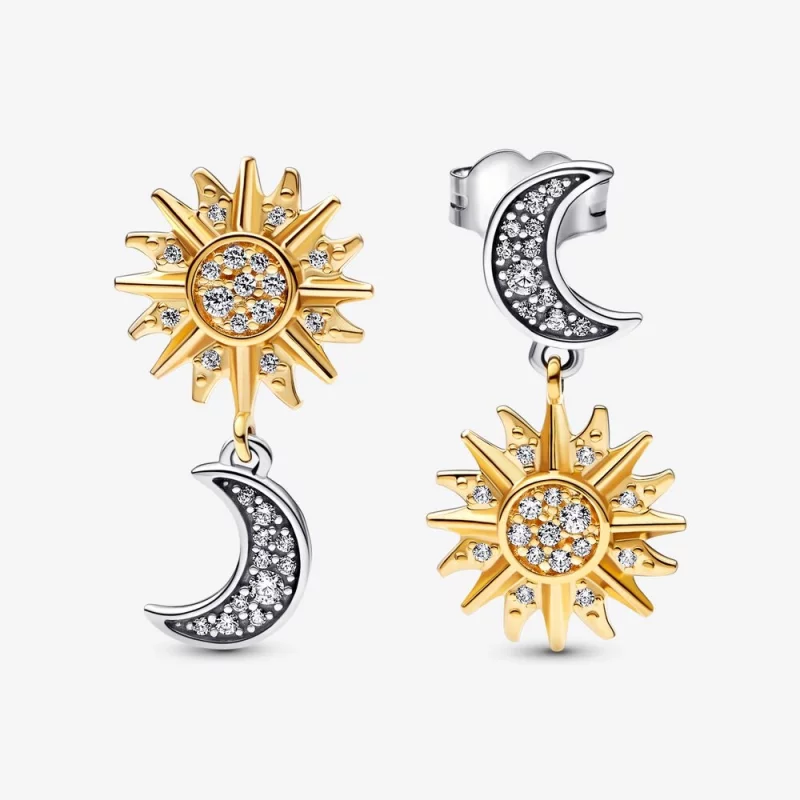 (image pour) Boucles d'oreilles Pandora à clous réversibles deux tons Soleil & Lune - 262442C01