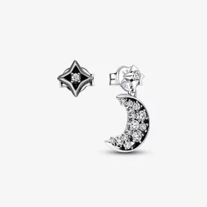 (image pour) Boucles d'oreilles Pandora Lune et étoile en argent sterling et plaquées ruthénium - 292782C01