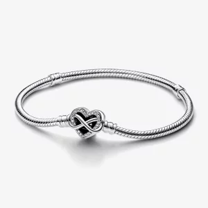 Bracelet à mailles serpent avec fermoir en forme de cœur infini étincelant de la collection Pandora Moments - 592645C01 (image pour) Bracelet à mailles serpent avec fermoir en forme de cœur infini étincelant de la collection Pandora Moments - 592645C01