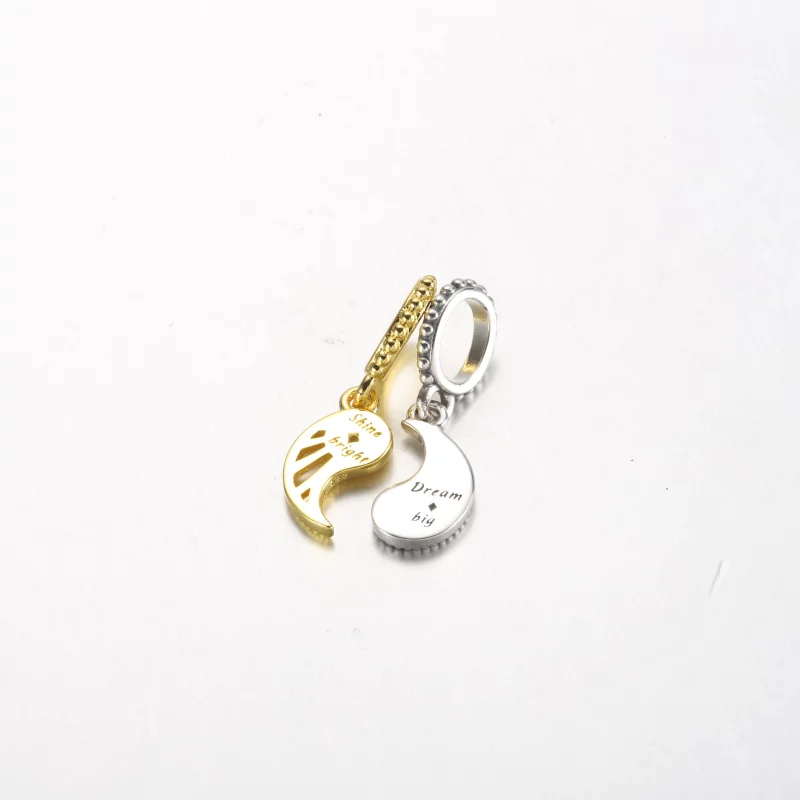 (image pour) Charm Pandora en argent et or avec pendentif séparable représentant le soleil et - Afficher 3