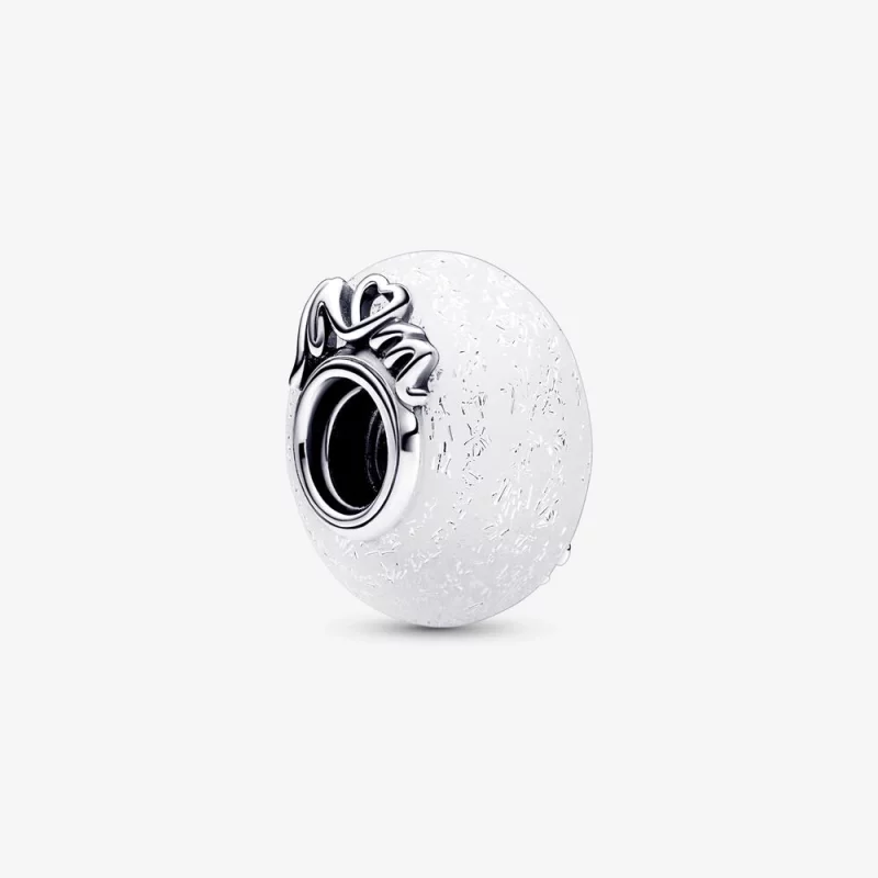 (image pour) Charm Pandora en verre de Murano blanc pailleté "Mum & Love" - 792655C00