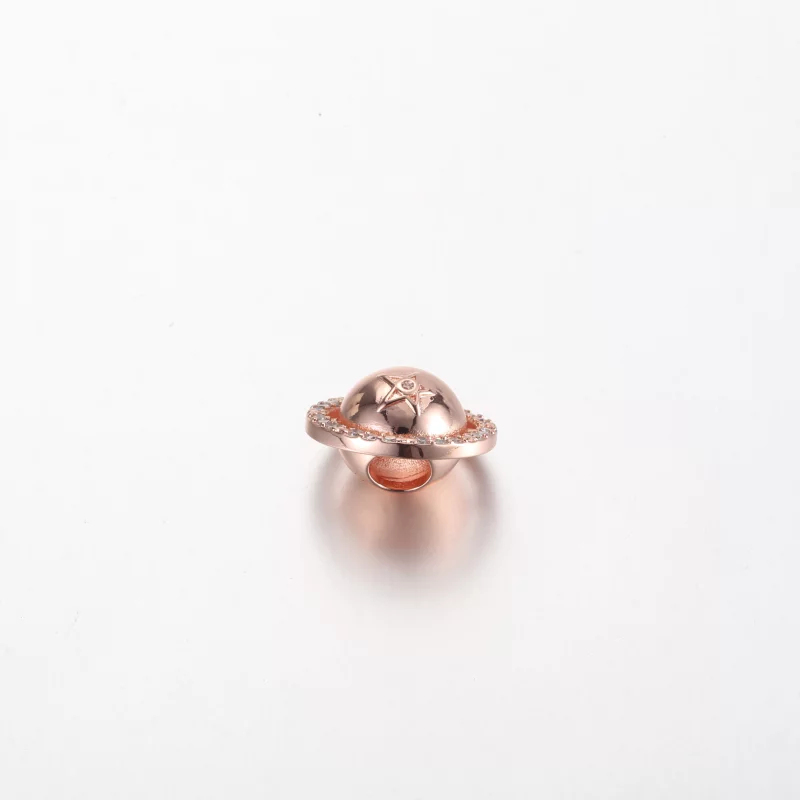 (image pour) Charm plaqué or rose 14 carats Pandora Saturn planète avec zircone cubique trans - Afficher 3