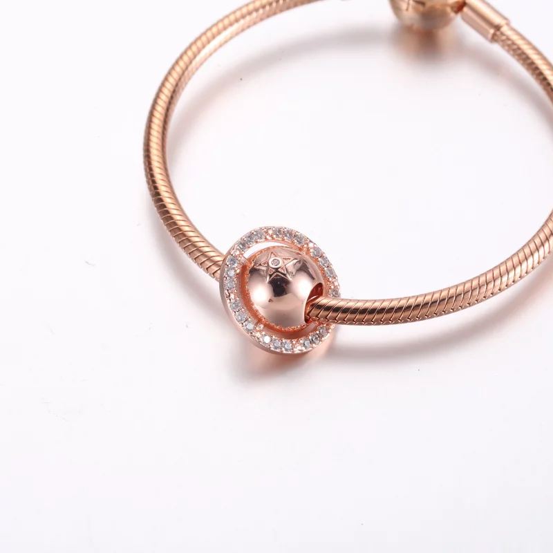 (image pour) Charm plaqué or rose 14 carats Pandora Saturn planète avec zircone cubique trans - Afficher 6
