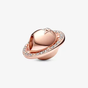 (image pour) Charm plaqué or rose 14 carats Pandora Saturn planète avec zircone cubique transparente - 782438C01