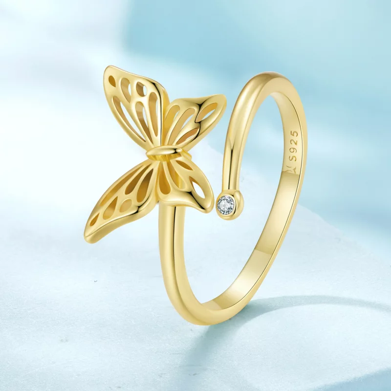 (image pour) Bague de rêve style Pandora en forme de papillon doré - SCR448-B - Afficher 2