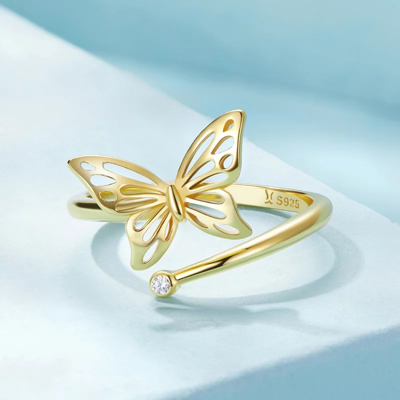 (image pour) Bague de rêve style Pandora en forme de papillon doré - SCR448-B - Afficher 3