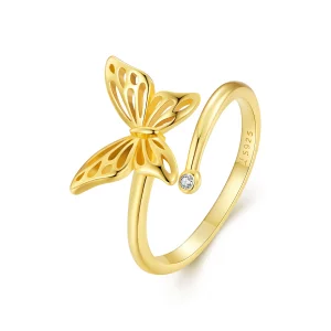 (image pour) Bague de rêve style Pandora en forme de papillon doré - SCR448-B