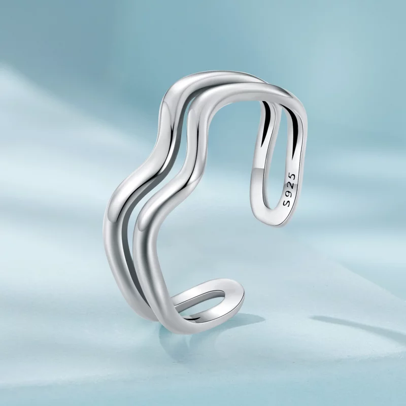 (image pour) Bague à double couche de style Pandora avec motif de vagues - SCR968-E - Afficher 2