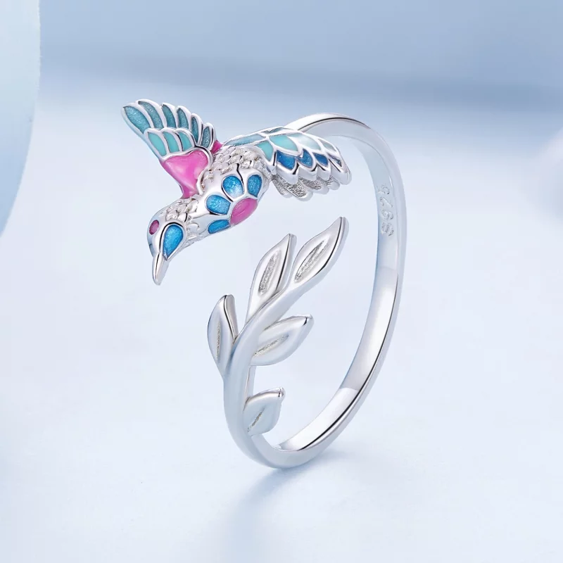 (image pour) Bague ouverte de style Pandora avec un martin-pêcheur - BSR483-E - Afficher 2