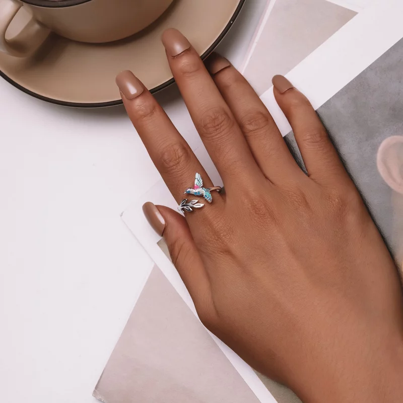 (image pour) Bague ouverte de style Pandora avec un martin-pêcheur - BSR483-E - Afficher 4