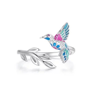 (image pour) Bague ouverte de style Pandora avec un martin-pêcheur - BSR483-E