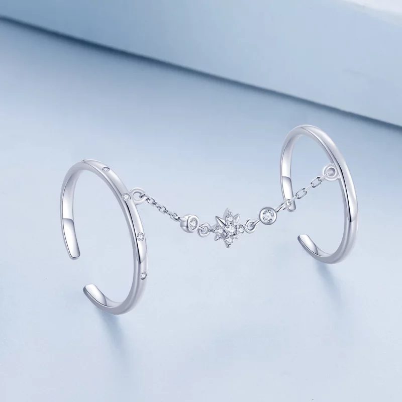 (image pour) Bague Ouverte à Double Anneau de Chaîne de Style Pandora - BSR405 - Afficher 2