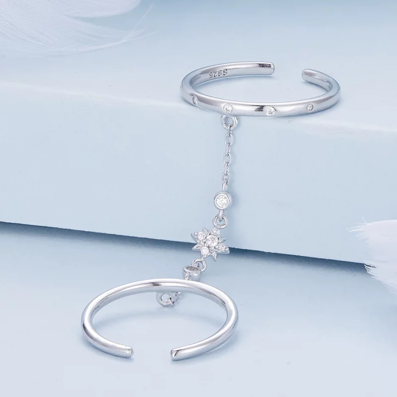 (image pour) Bague Ouverte à Double Anneau de Chaîne de Style Pandora - BSR405 - Afficher 3