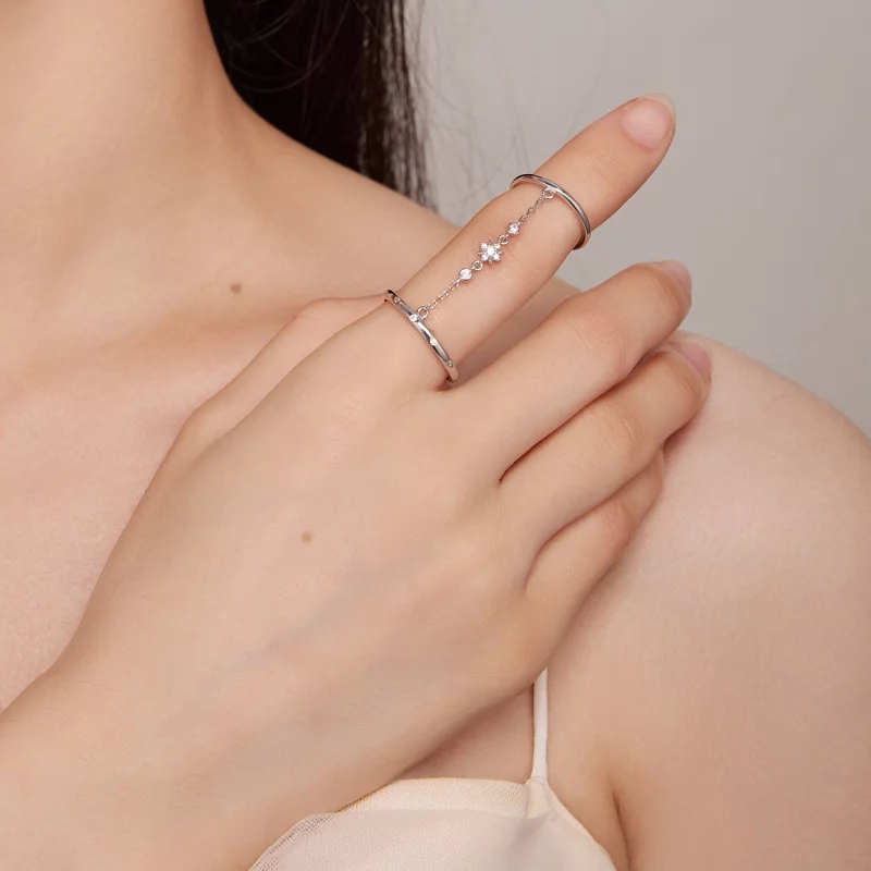 (image pour) Bague Ouverte à Double Anneau de Chaîne de Style Pandora - BSR405 - Afficher 5