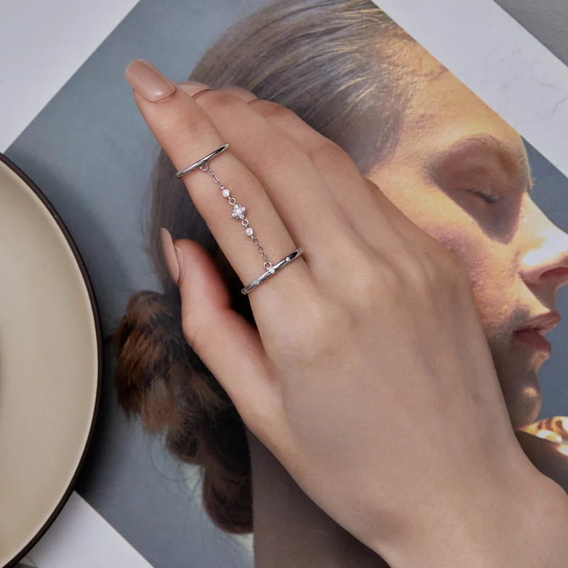 (image pour) Bague Ouverte à Double Anneau de Chaîne de Style Pandora - BSR405 - Afficher 7