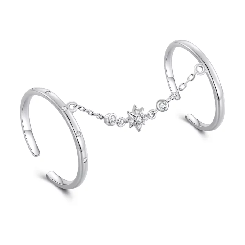 (image pour) Bague Ouverte à Double Anneau de Chaîne de Style Pandora - BSR405 - Afficher 8