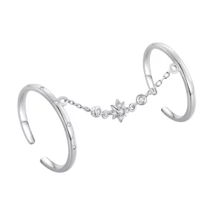 (image pour) Bague Ouverte à Double Anneau de Chaîne de Style Pandora - BSR405