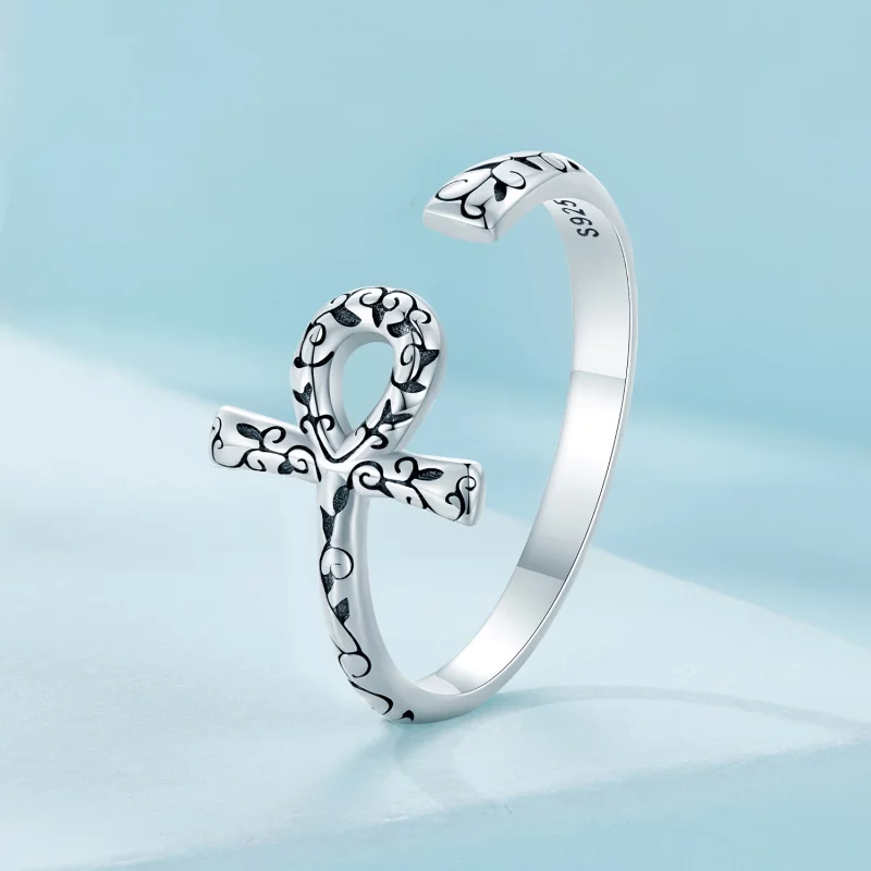 (image pour) Bague ouverte en style Pandora avec croix Ankh - SCR972-E - Afficher 2