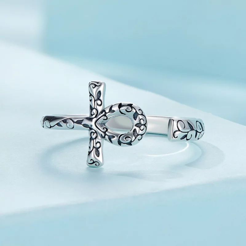 (image pour) Bague ouverte en style Pandora avec croix Ankh - SCR972-E - Afficher 3