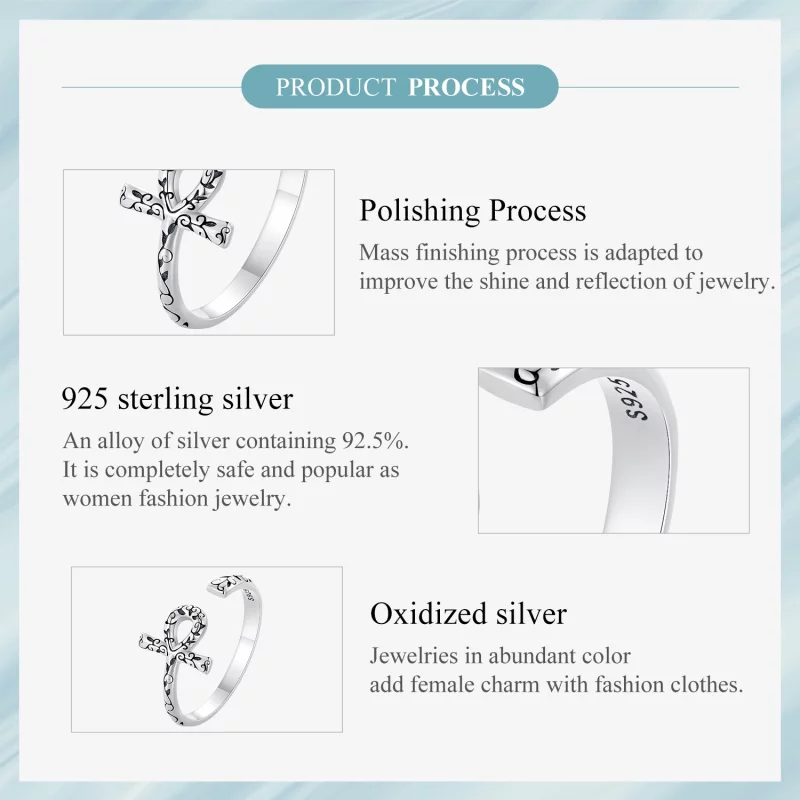 (image pour) Bague ouverte en style Pandora avec croix Ankh - SCR972-E - Afficher 6