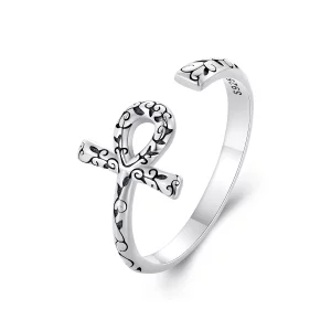 (image pour) Bague ouverte en style Pandora avec croix Ankh - SCR972-E