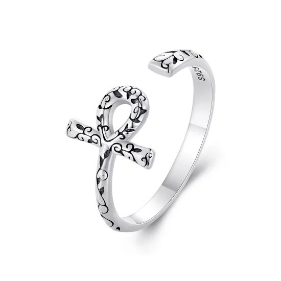 (image pour) Bague ouverte en style Pandora avec croix Ankh - SCR972-E